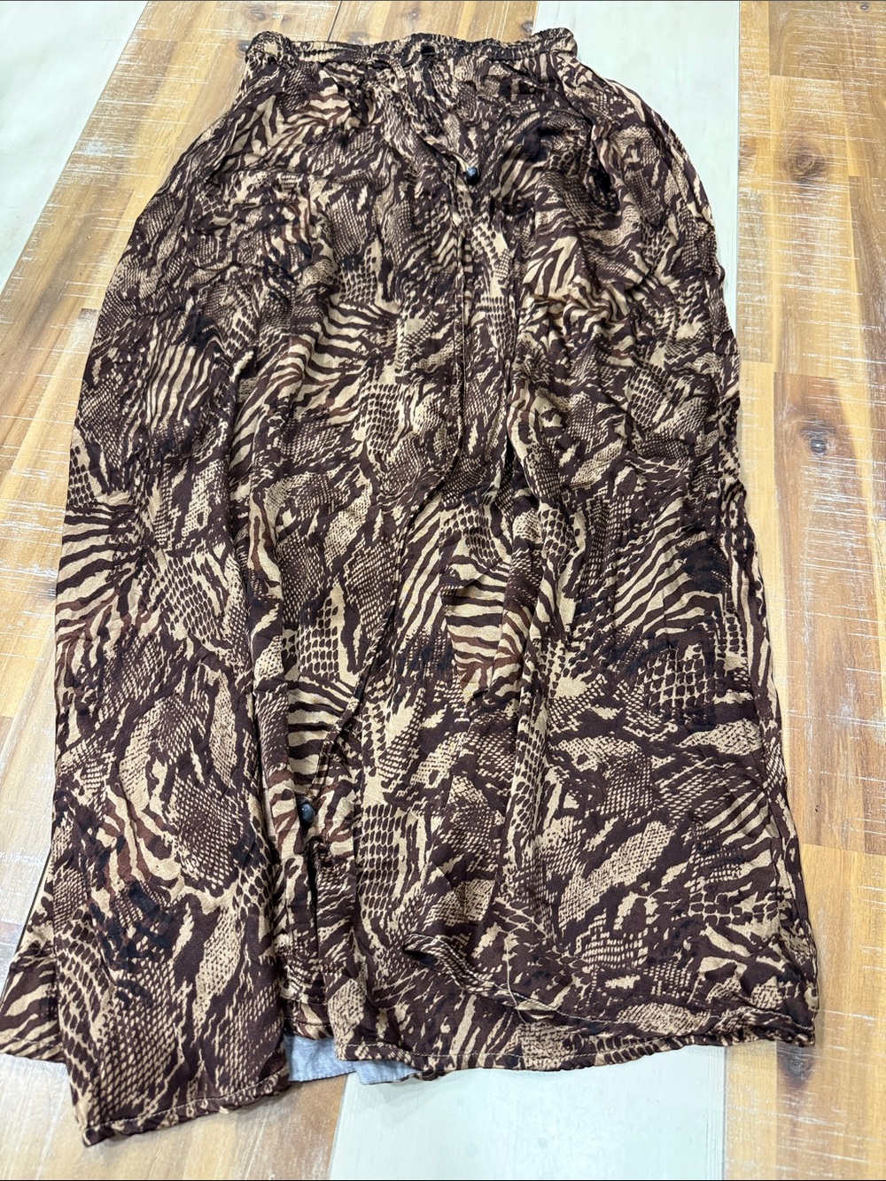 Tahari Brown & Beige Animal-Print Maxi Skirt